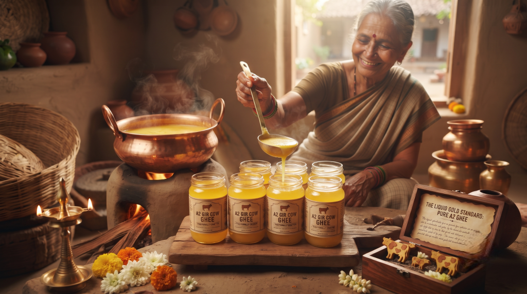 A2 Gir cow ghee being hand-churned using the Bilona method